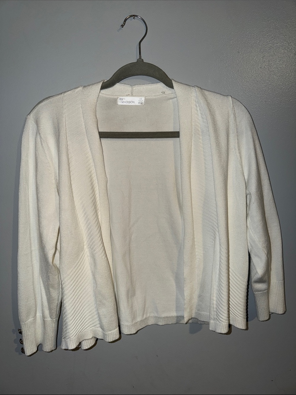 Beige Cardigan with Silver Accent Buttons on Sleeve